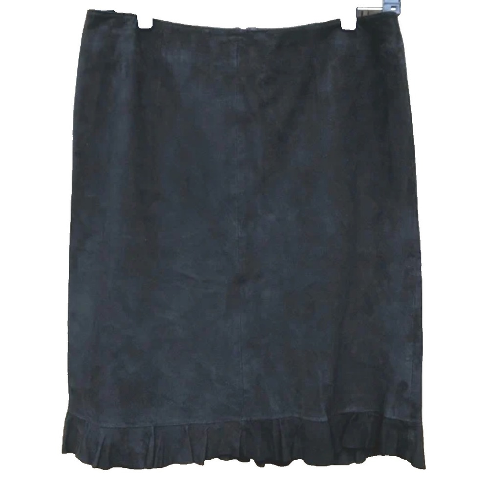 VTG VS2 VAKKO Y2K 90's Pencil Skirt w/Ruffle Hem BLACK GOAT SUEDE LEATHER sz 6